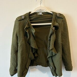 Olive Green Ruffle Women's Jacket